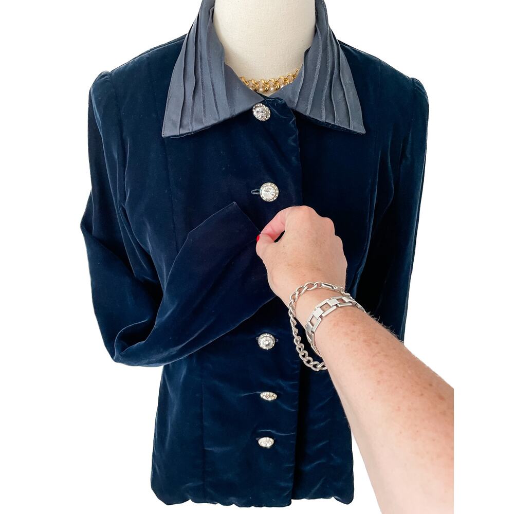 Velvet & rhinestone bespoke hand tailored evening jacket size small XS-S - Picture 8 of 8